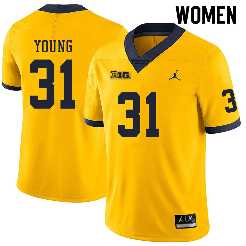 Women #31 Jack Young Michigan Wolverines College Football Jerseys Sale-Yellow